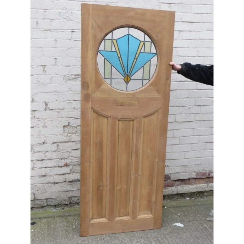 Secondhand Vintage And Reclaimed Doors And Windows 1930 Edwardian Stained Glass Exterior Door Blue Art Deco Cheshire