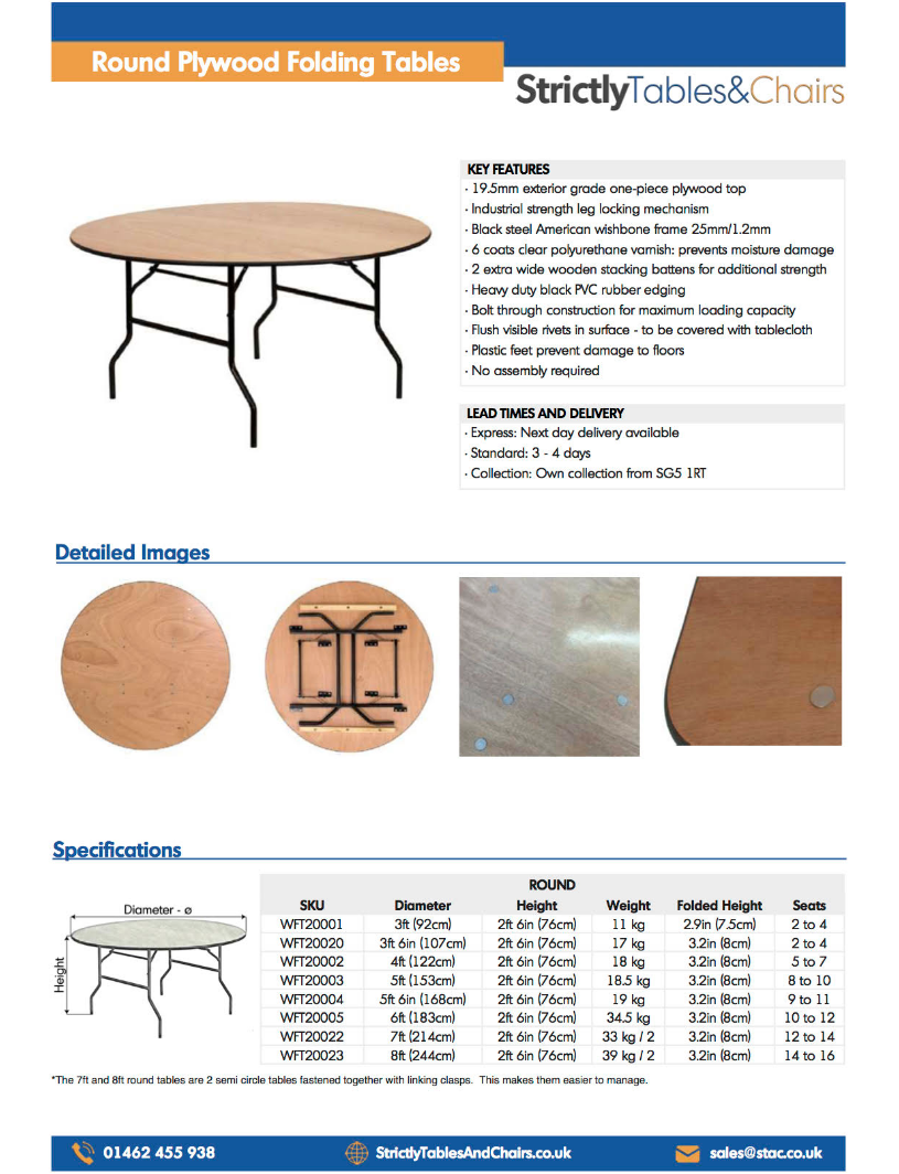 New 5ft Round Wooden Banqueting Table 19 5mm Exterior Grade One Piece Top Hitchin Hertfordshire