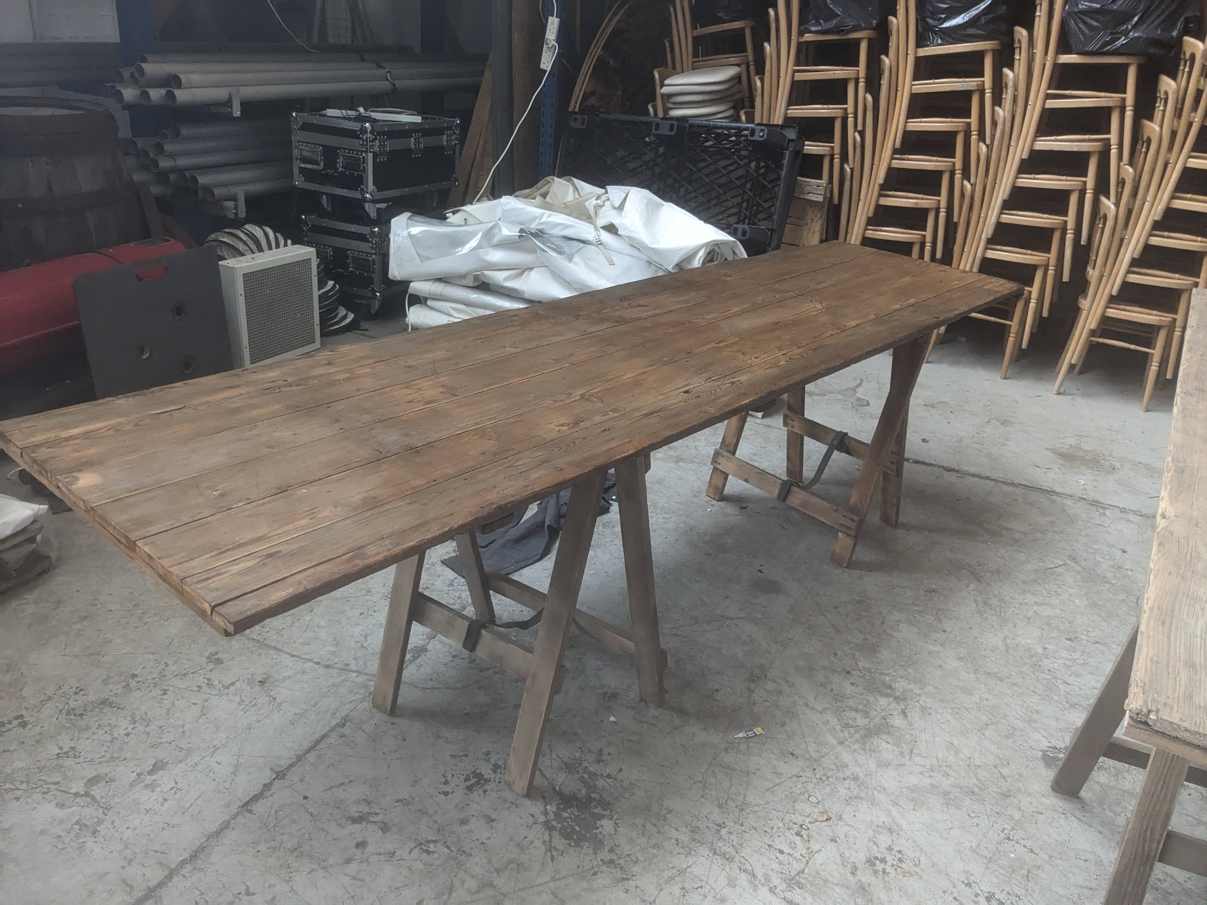 Rustic wooden trestle tables for sale discount