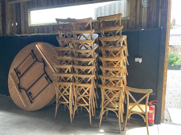 Stacking cross backed chairs for sale