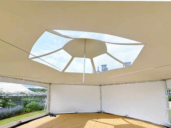 9m Hex Hi-Peak Frame Tent with window roof