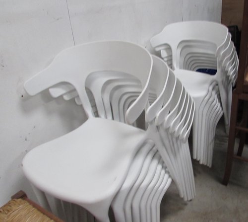 Italian White Stacking Curved Chairs