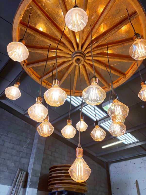 cart wheel edison chandelier