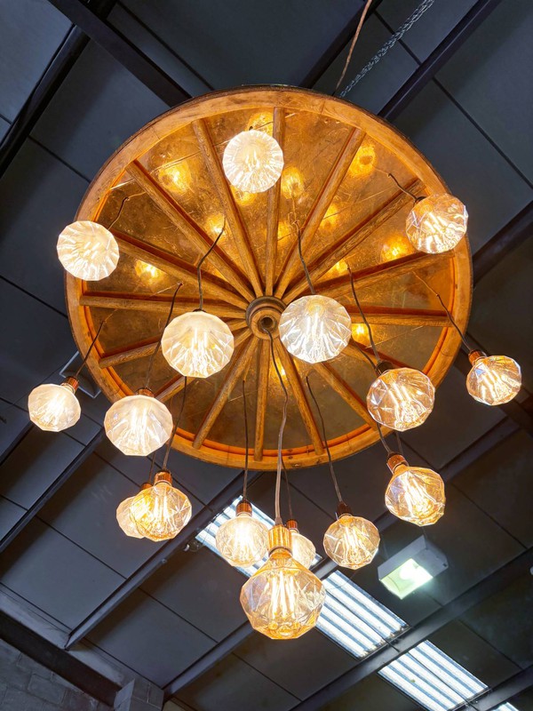 Rustic cart wheel chandelier