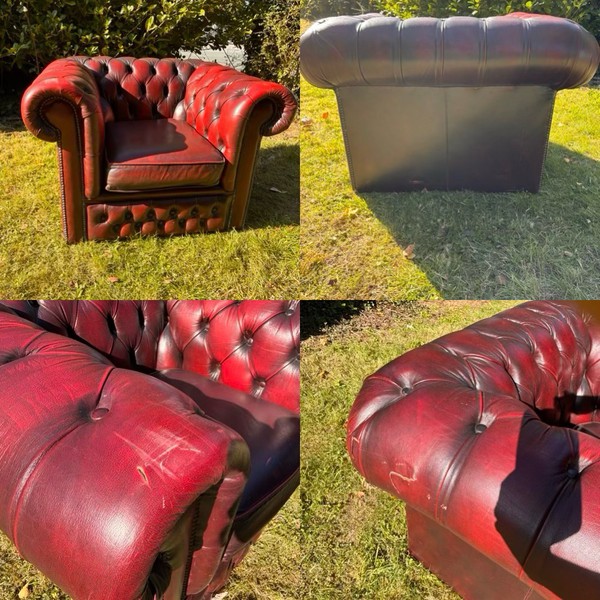 Vintage red Chesterfield armchairs