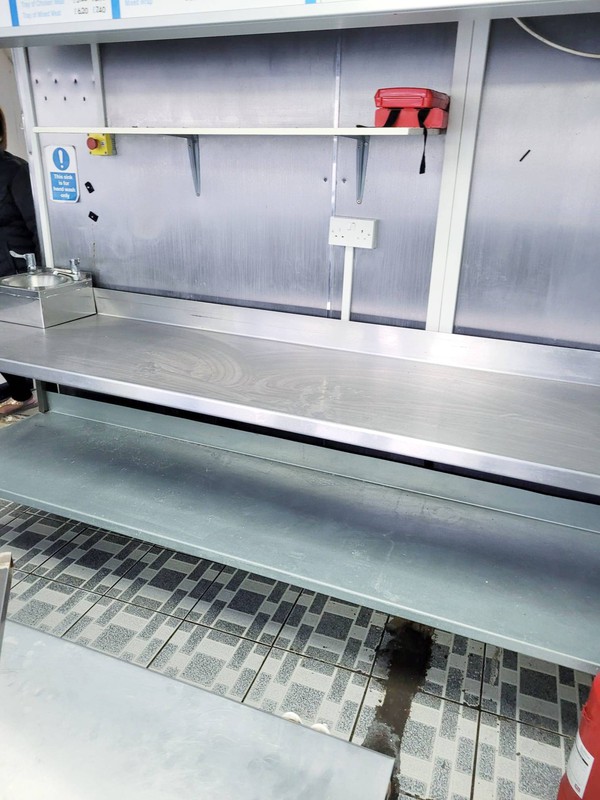 Fish and chip shop stainless steel tables