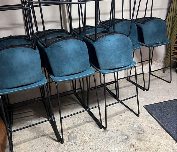 Secondhand Backed Blue Bar Stools For Sale