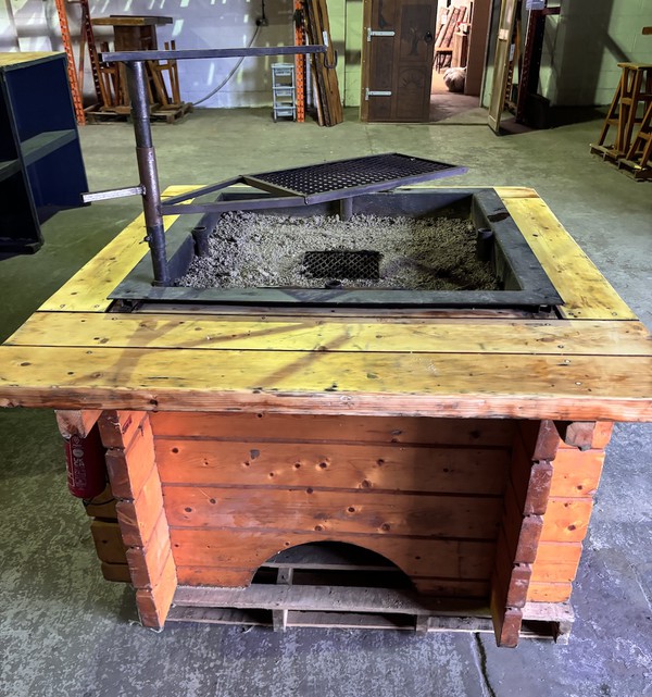 Large Wooden Fire Pit  with cooking arm