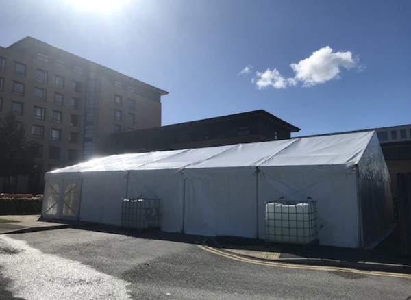Marquees secured with water weights