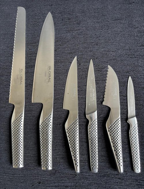 6 Knife Global Steel Set For Sale 6 Knife Global Steel Set For Sale