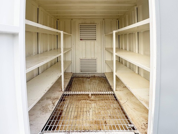 Chemical store with shelves