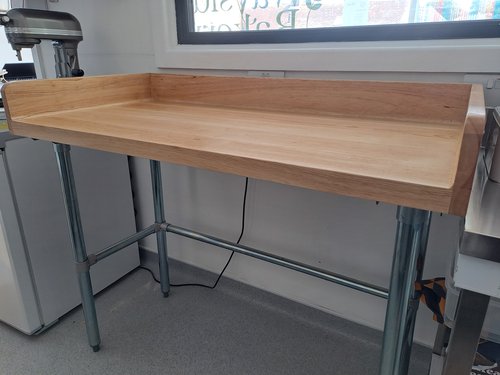 Secondhand Bakery Work Table with Wooden Top For Sale Secondhand Bakery Work Table with Wooden Top For Sale