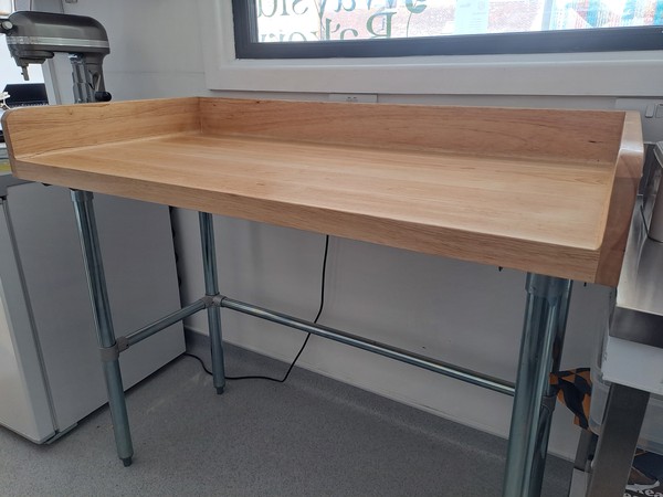 Secondhand Bakery Work Table with Wooden Top For Sale Secondhand Bakery Work Table with Wooden Top For Sale
