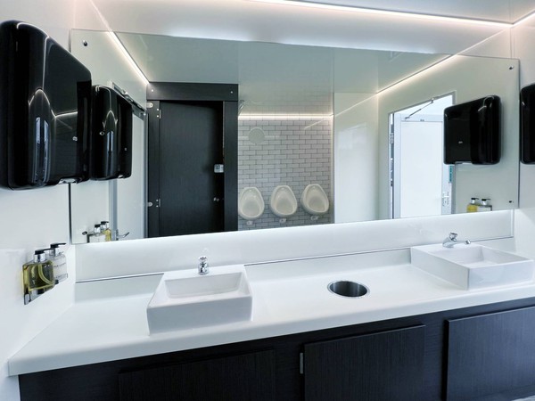 Modern white toilet trailer interior Modern white toilet trailer interior