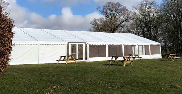White marquee with panoramic windows