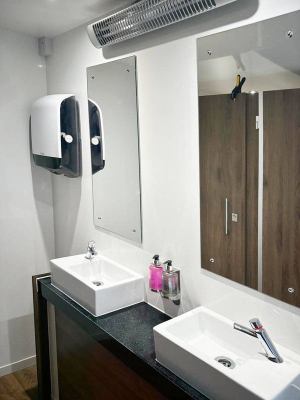 Black and white toilet trailer