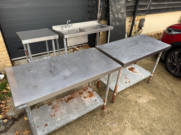 Stainless steel sink and tables Stainless steel sink and tables