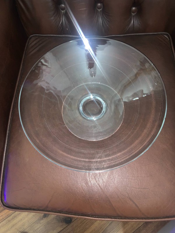 Large Round Clear Glass Hand Crafted Footed Bowl
