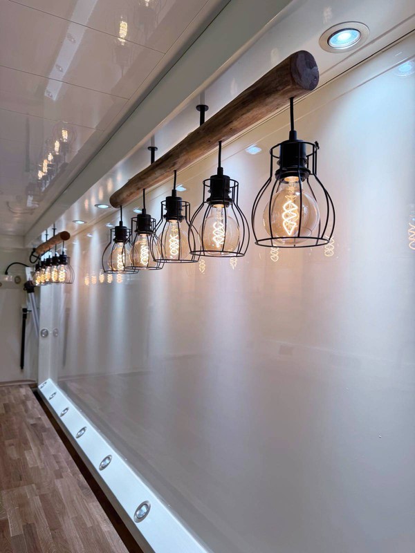 Bespoke serving counter lighting.