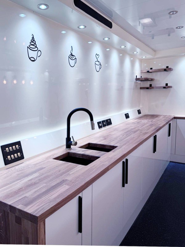 Catering trailer prep area worktop