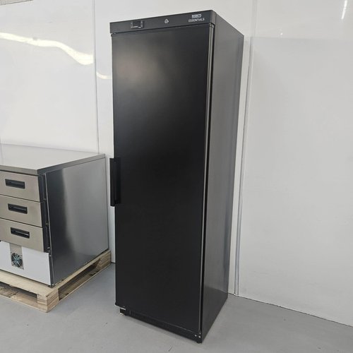 Black single door upright fridge
