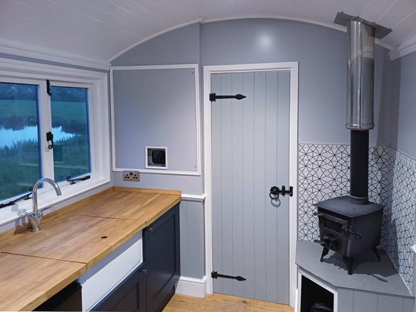 Shepherds hut with wood burning stove