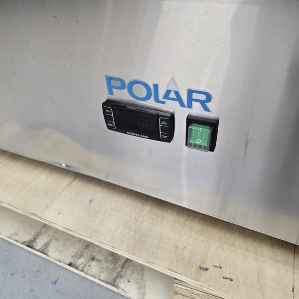 Three door bench fridge temp display