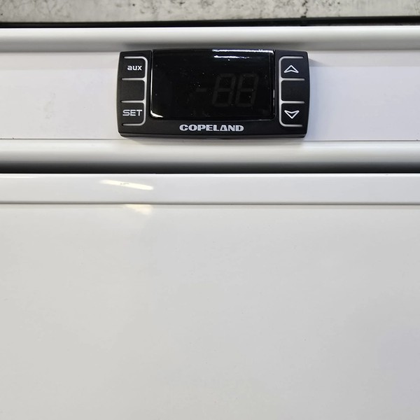 Upright single fridge temp display
