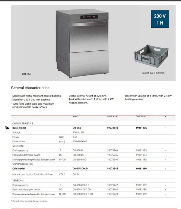 Fagor Glasswasher CO-350 COLD DD