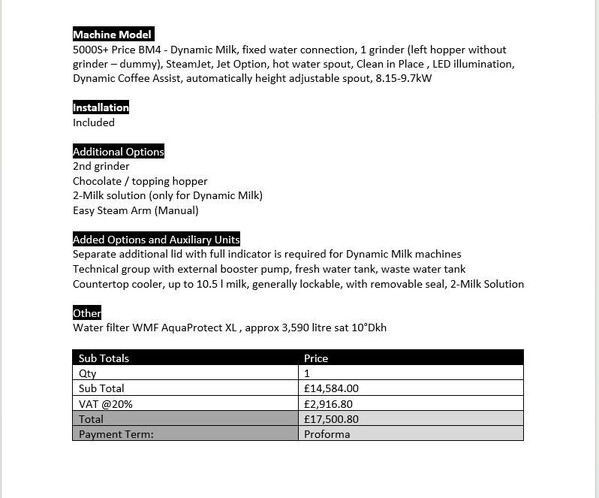 Original invoice WMF 5000 S+