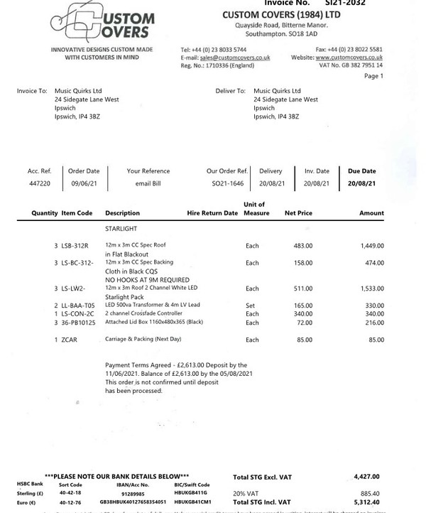 Used 12m x 3m Starlight Roof Linings Used 12m x 3m Starlight Roof Linings