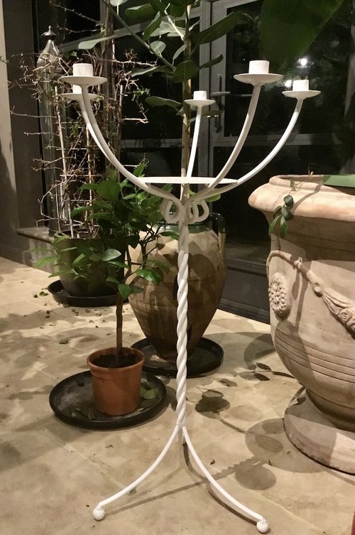 white metal table candelabra