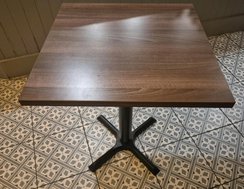 Square Wooden Restaurant Tables with Black Metal Pedestal