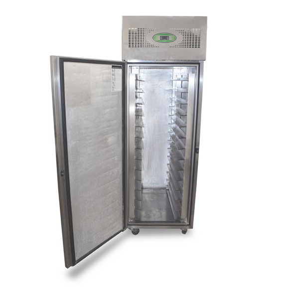 Foster Single Upright fridge has a stainless steel exterior