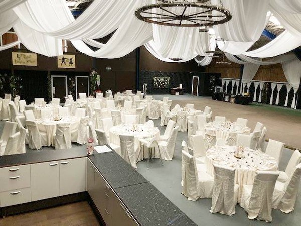 Wedding venue chair covers and table cloths