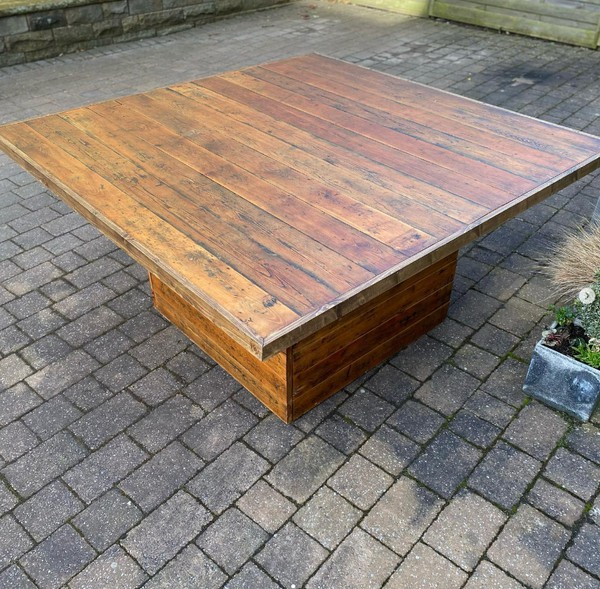 Large square table from reclaimed timber