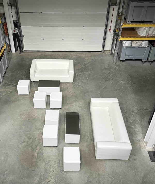 Secondhand White Sofas And Cube Stools