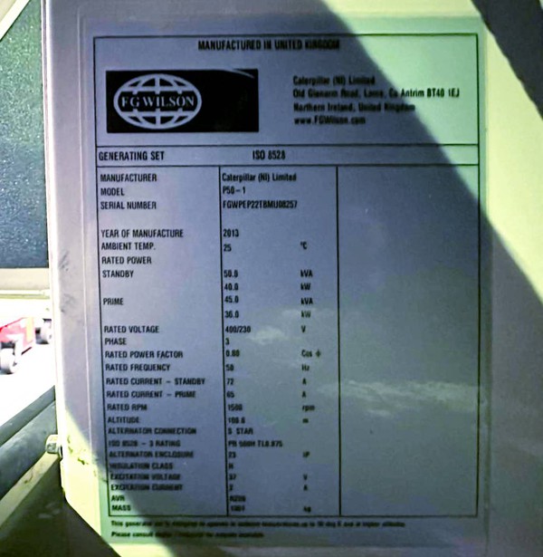 Used FG Wilson P50-1 Generator