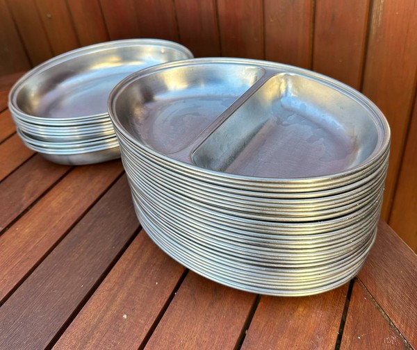Divided stainless steel serving flats