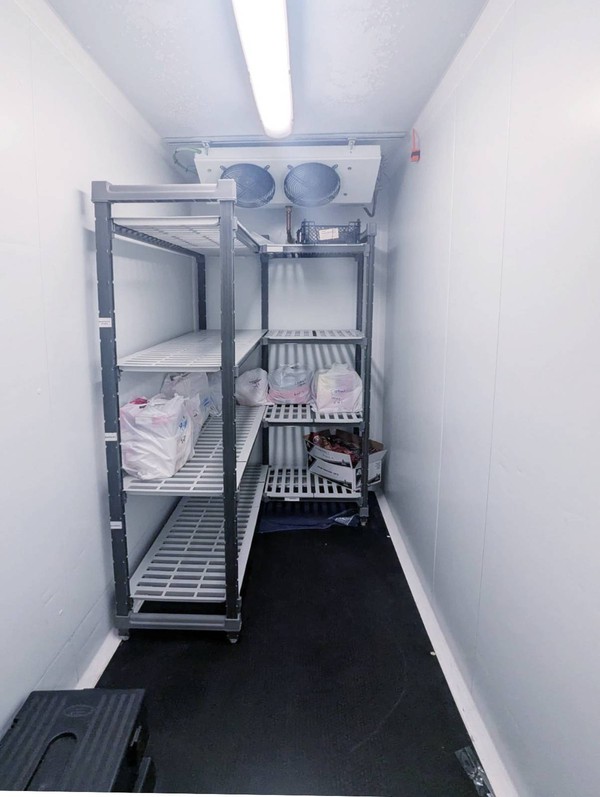 Walk in freezer with shelves