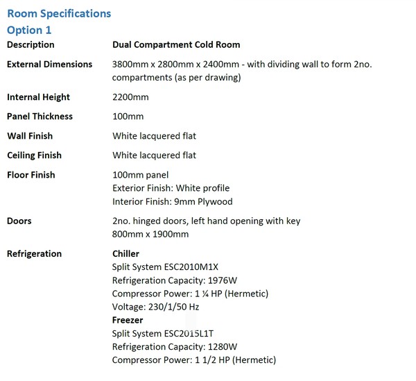 Walk in fridge freezer description