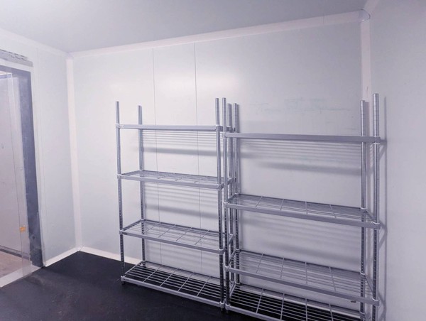 Walk in fridge with shelves