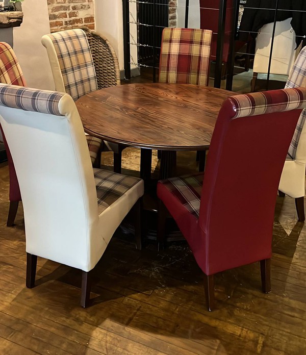 Cream and Burgundy dining chairs