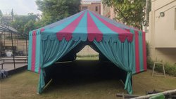 Stripy tent Blue and burgundy