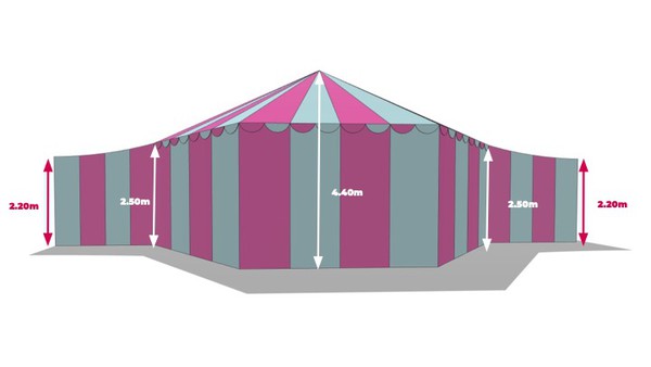 Teal and burgundy stripy tent for sale