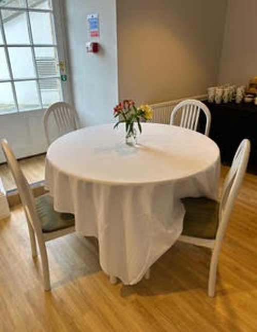 12x Round Tables And 80x White Chairs For Sale
