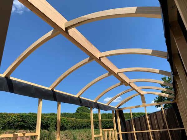 Shepherd's hut oak framed roof