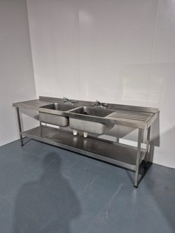 Large Solid Welded Stainless Steel Double Bowl Sink With Double Drainer 2400mm