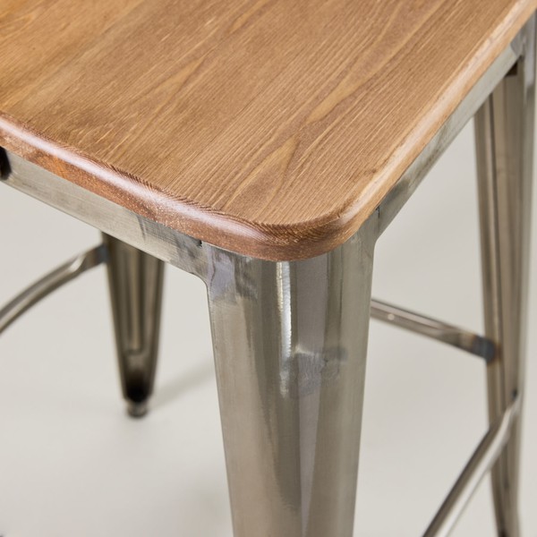 High Bar Stool With Wooden Seat