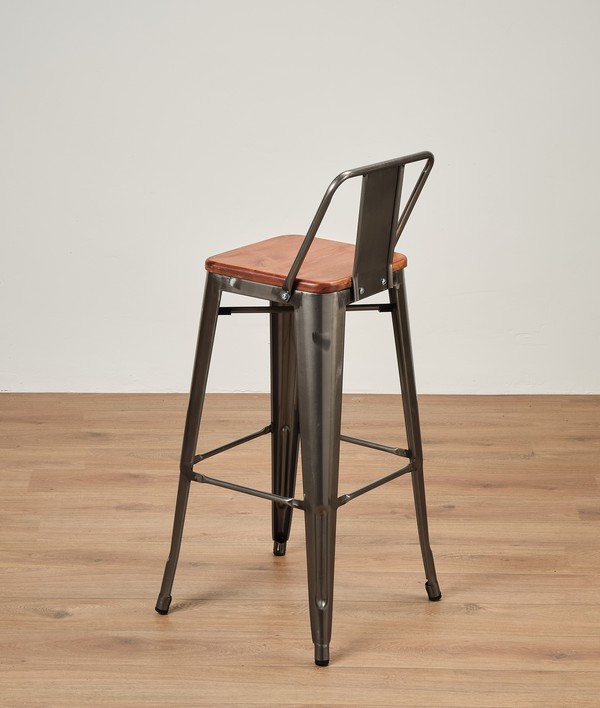 Low Back Paris Bar Stool With Wooden Seat